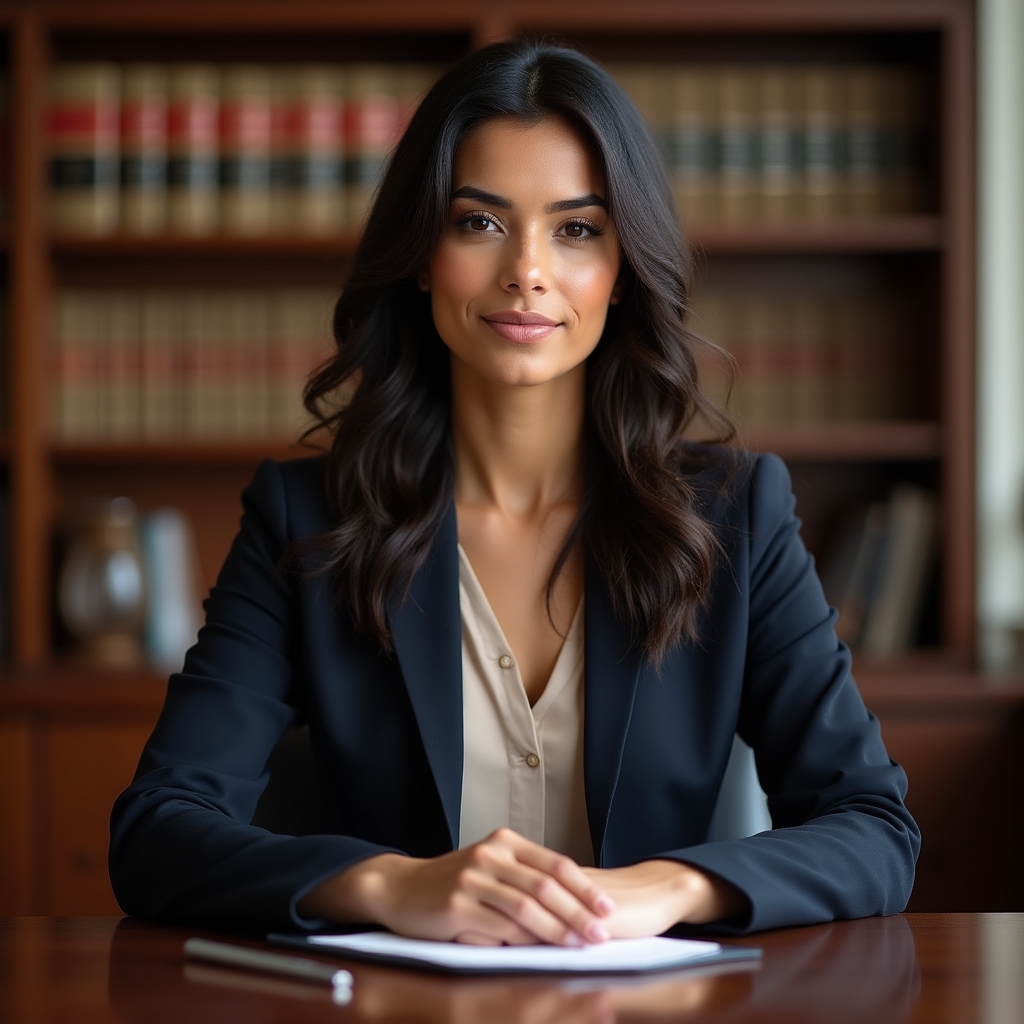 Ana, senior organizational development consultant, seated at a conference table with documents, professional attire