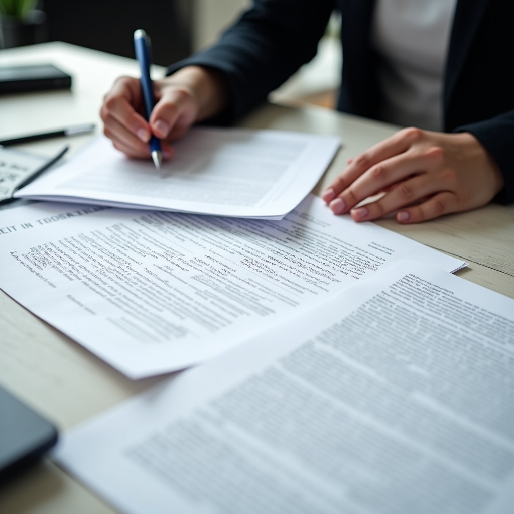 Legal and financial compliance documents being reviewed by a consultant with Argentine regulatory materials